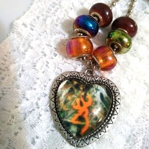 Camouflage Browning Deer Green & Orange Heart Pendant